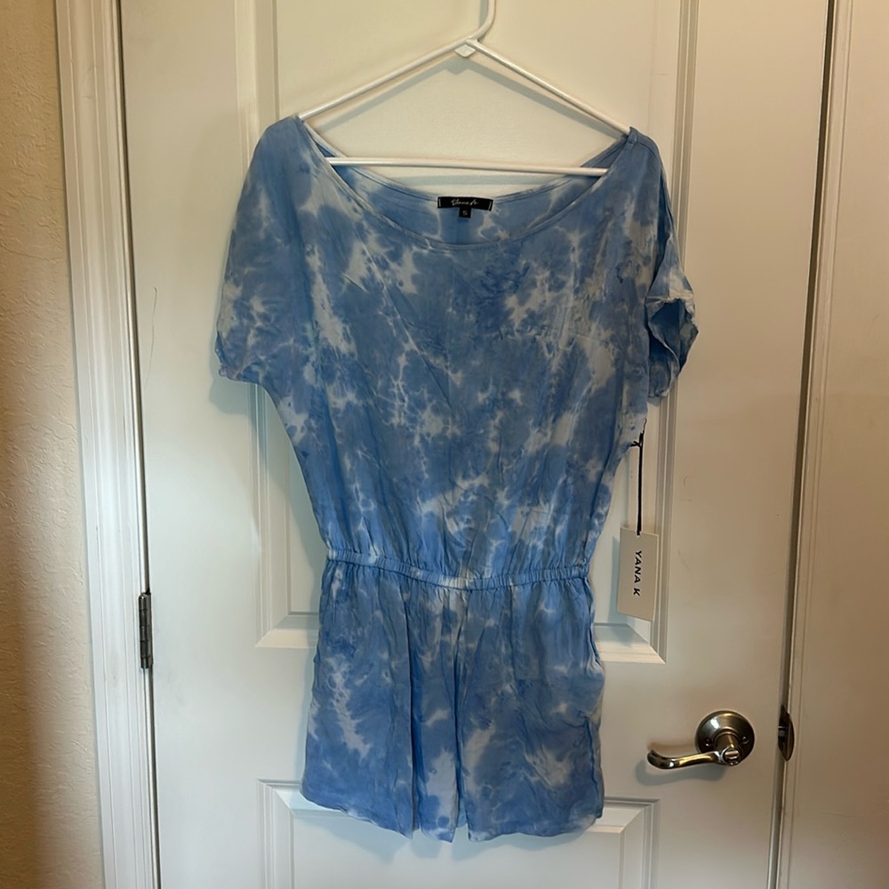 Blue Tie-Dye Short Sleeve Romper